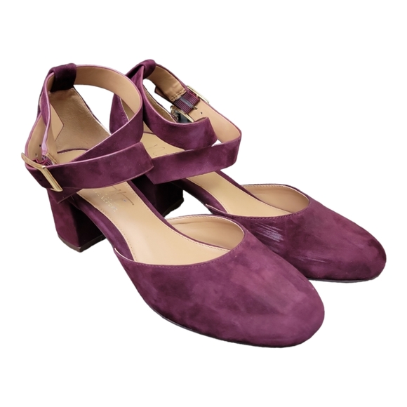 Nanette Lepore Shoes - Nanette Lepore Demi Low Block Burgundy Suede Block Heels 8.5